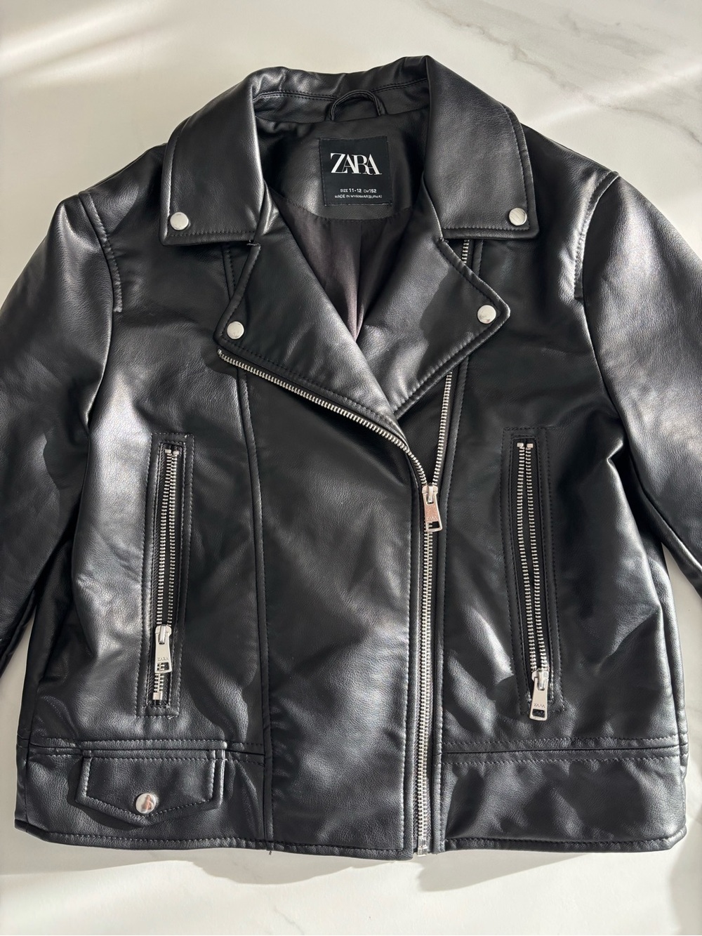 ZARA Girls Black Faux Leather Moto Jacket Sz 11-12